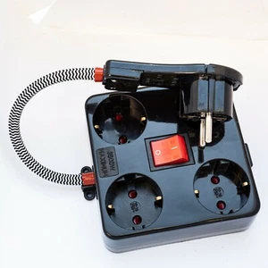 Steckdosenleiste mit  Textilien Kabel Steckdose 4fach Schwarz mit gutem Stecker - Bild 1 von 8