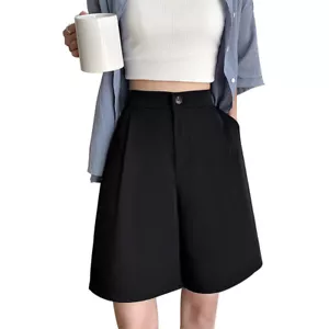 Mujeres Traje Delgado Pantalones Cortos Pierna Ancha Culotte Suelto Cintura Alta Botón Recto Informal - Imagen 1 de 20