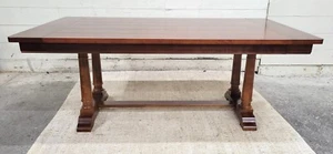 Vintage Bassett Furniture French Farmhouse Style Oak Trestle Dining Table - Picture 1 of 8
