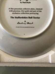 PORCELAIN PLATE PORTRAYING THE STAFFORDSHIRE BULL TERRIER 8 plates in total - Picture 1 of 10