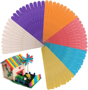 80 Wooden Lolly Sticks DIY Home Projects Craft Kids Coloured Popsicle Scrapbook - Picture 1 of 4