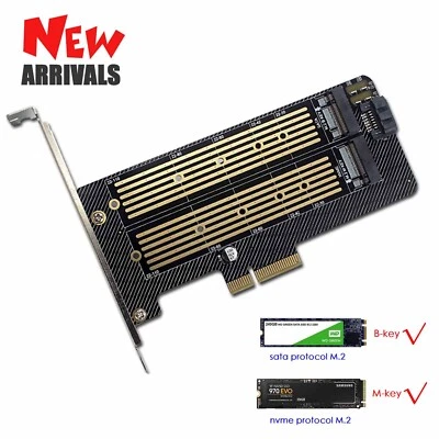 M.2 NGFF to Computer SATA Dual SSD PCI PCIe x16 x4 x8 NVMe Express Adapter Card - Image 1 of 4