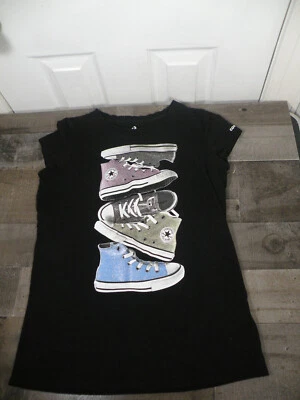 Converse All Star T Shirt Glitter Hi Top Sneakers Graphic Girls XL 13 15 years - Image 1 of 4