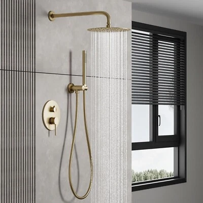 Gebürstetes Gold Unterputz Duscharmatur 40 cm rund Kopfbrause Regenbrause Set - Bild 1 von 4