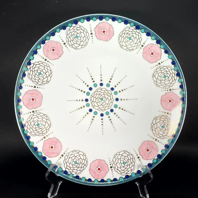 Plato Anthropologie DIDION SESSET Flor Lunares Florales Rosa Teal Oro 11" Foto 1 de 4
