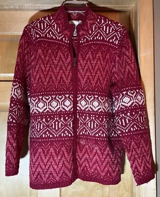 Suéter Coldwater Creek Para Mujer Grande Rojo Blanco Fair Isle Cremallera Brillante Foto 1 de 4