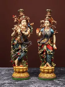 Statua Radha Krishna 14" Girdhar statuetta idolo Gopal Madhav Murlidhar divinità regalo - Foto 1 di 5