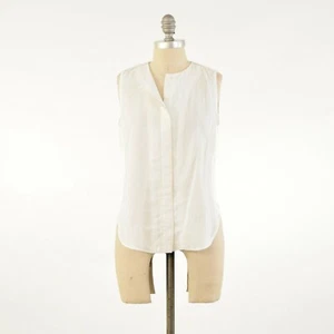 J Brand Blouse S White Sheer Cotton Satin Trim Minimalist Button-Up Tank Top - Picture 1 of 9