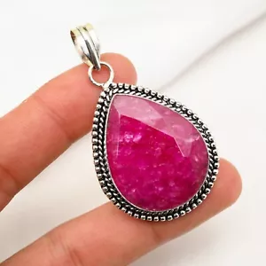 Lab-Created Ruby Pendant Gemstone Handmade 925 Sterling Silver Jewelry - Picture 1 of 4