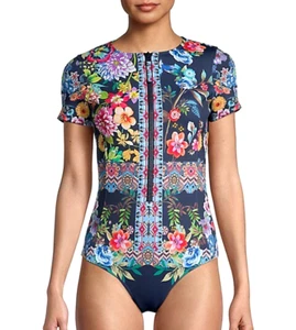 $298 JOHNNY WAS Size S SURF DREAMER ONE PIECE SWIMSUIT NEOPRENE HALF ZIP NWT - Picture 1 of 9