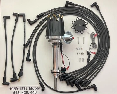 маленькая крышка 1959-1972 MOPAR 440 426 413 HEI распределитель + черный свечи зажигания провода - Изображение 1 из 3