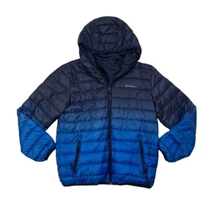 Eddie Bauer Jacket Boys Youth L Large Blue Down Insulated Puffer Full Zip Hooded - Picture 1 of 13