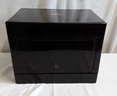 Barbox Hausbar Barkästchen antik Messingeinlage klappbar Einsatz bestückt selten - Bild 1 von 4