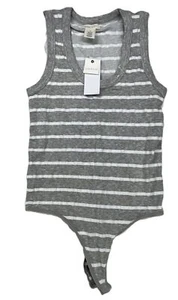 Body Ultra Flirt Juniors Cuello Redondo Tanga Espalda Gris Blanco Rayas Talla S Nuevo con Etiquetas - Imagen 1 de 8
