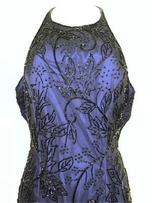 Vestido para mujer vintage azul seda con cuentas GRANDE Foto 1 de 4