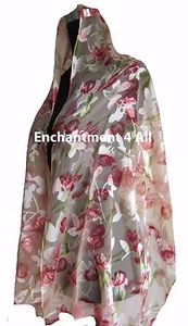 New Stunning 100% Pure Silk Floral Sheer Scarf Wrap, Peach/Red - Picture 1 of 4