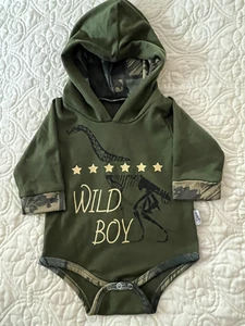 0-3 MONATE LANGARM DRUCKKNOPF SCHRITT KAPUZE JUNGEN SHIRT-SYNPOS MARKE-DINOSAURIER=EUC - Bild 1 von 6