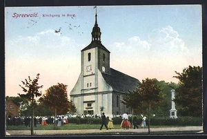 Burg /Spreewald, Kirchgang, Kirche, Anwohner in Tracht, Ansichtskarte  - Picture 1 of 2