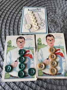 Vintage Pearl Shirt Buttons Original Card Graphic Sport Shirt Golf Green White - Picture 1 of 2