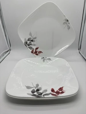Lot of 4 Corelle Kyoto Leaves Red Square Dinner Plates 10 1/2" - Image 1 of 4