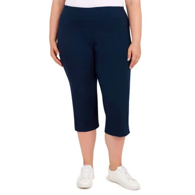Hearts of Palm Plus Size Solid Pull-On Capri Pants Women's 16W Navy Slit Hem - Image 1 of 4
