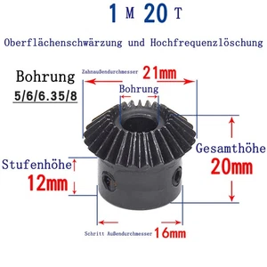 1 Stk. Kegelrad Kegelzahnrad Modul 1 20 Zähne Übersetzung 1:1 Bohrung 5mm-8mm 1M - Picture 1 of 6