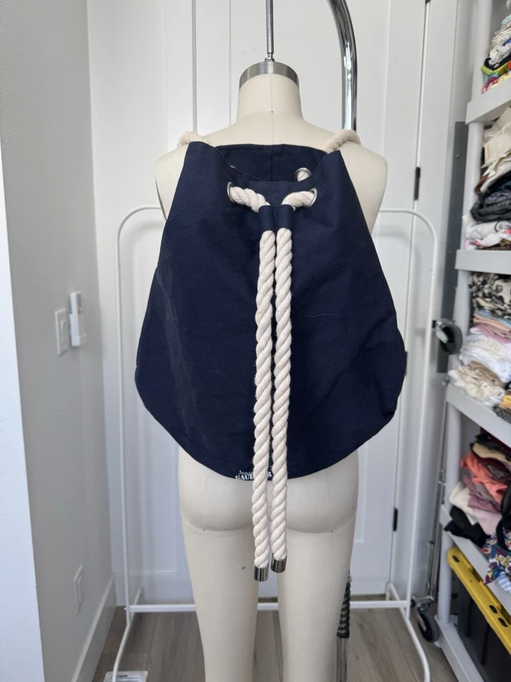 Jean Paul Gaultier Navy Canvas Drawstring Backpack One Size - Image 1 of 3
