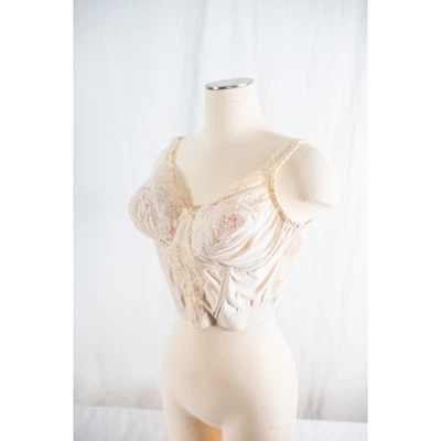 Sujetador Longline Vintage Va Bien Beige Encaje, Lencería Nylon Sedoso, 42B Retro Pinup Foto 1 de 4
