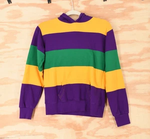 Mardi Gras Colorblock Stripe Hoodie Youth Large Purple Green Yellow - Picture 1 of 6