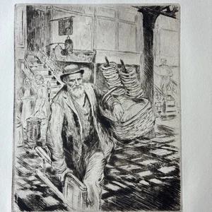 Samuel Cahan Etching The Pretzel Peddler New York Jewish Art - Picture 1 of 14