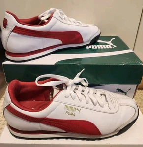 Puma "Roma" White/Red Leather Womens Sneakers Sz.8 Ret $100 Worn Once In Box! - Picture 1 of 17