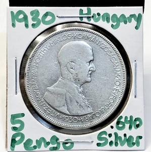 Silbermünze 5 Pengo Ungarn ADMIRAL HORTHY .640 Welt 1930 - Bild 1 von 7