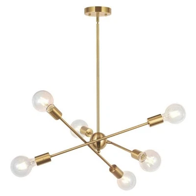 Modern Sputnik Chandelier Lighting 6 Lights Brushed Brass - Image 1 of 4