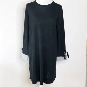 Loft Large Dress Knit Black Crew Neck NEW! Soft With Flip Cuff Detail - Picture 1 of 7
