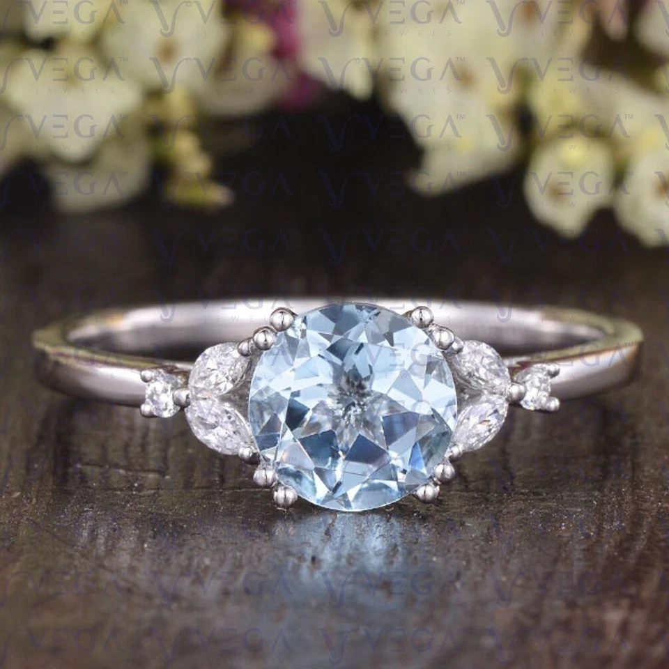 3.50Ct Round Cut Natural Aquamarine and Diamond Women Ring 950PT Platinum Plated - Image 1 of 4