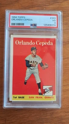 1958 Topps #343 Orlando Cepeda PSA 3 en muy buena condición Gigantes de San Francisco Foto 1 de 2