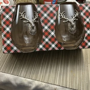 2er Set Nordpol Süd stiellose Metall Rentiere Weingläser Weihnachten Feiertage - Bild 1 von 10