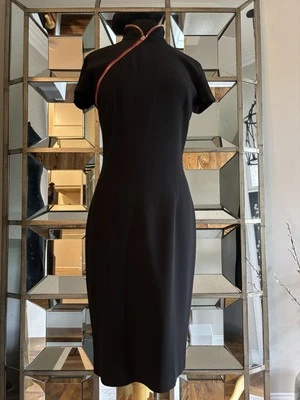 Alexander McQueen Cheongsam Black Sheath Dress Zippered Mandarin Collar 44, US 8 - Image 1 of 4