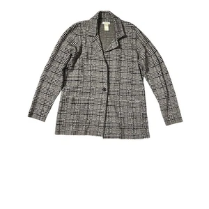 MAX STUDIO Women's Sweater Blazer Jacket Black  Plaid Knit Button Front Size L - Picture 1 of 8