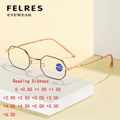 Gafas de lectura poligonales anti luz azul para hombres mujeres gafas de metal con marco pequeño Foto 1 de 4