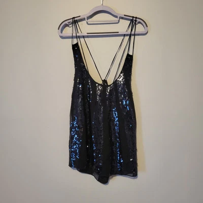 JUICY COUTURE шелк черный блестками ремень без рукавов блузка верхний размер 6 Y2K - Изображение 1 из 4