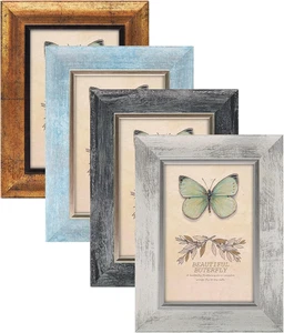 4X6 Rustic Retro Picture Frames Set of 4 for Wall Mount and Tabletop Display - Picture 1 of 12