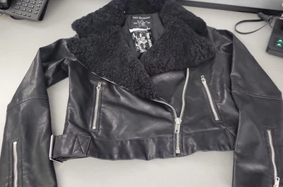 Chaqueta True Religion para mujer talla XS motociclista vegana imitación cuero ribete lana de cordero nueva con etiquetas Foto 1 de 4