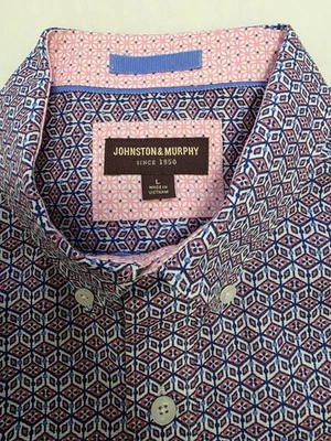 Camisa Johnson&Murphy Manga Larga Con Botones Talla L Puño Abatible Azul Estampado Geométrico Foto 1 de 4