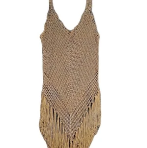 Handmade Vintage Beaded Crochet Halter Top — Gold-Tone Festival Luxe Resort S/M - Picture 1 of 8
