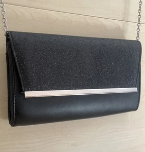 Handtasche Clutch, Schwarz, Glitzer mit Umhängekette - Bild 1 von 2