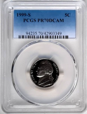 1999-S Clad Proof Jefferson Nickle (5C) PCGS PR70 DCAM-Fading Blue Label - Image 1 of 4