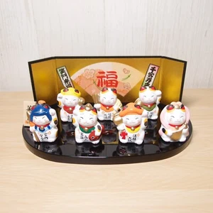 Beckoning Lucky Cat Maneki Neko Seven Gods Set Yakugashima Small H4cm JAPAN - Picture 1 of 19