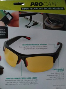 Sunglasses PROCAM Hands Free 1080P HD Sport/Nature Recording Glasses.