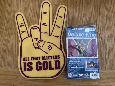 Arizona State Sun Devils Flag By Wincraft 3' X 5' & Foam Finger Sparky Forkโem Cover